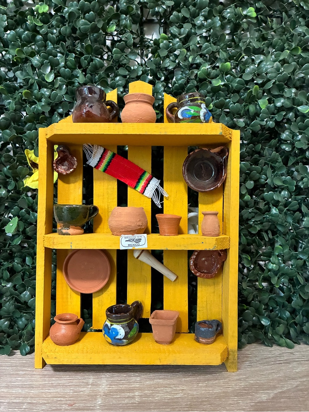 Mini colors  Decorative Shelf with Mexican Clay Potteries